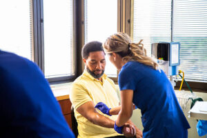 Phlebotomy scene in a hospital