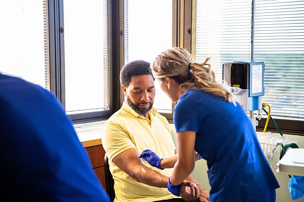 Phlebotomy scene in a hospital